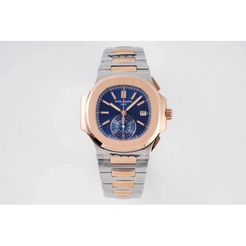 Patek Philippe Nautilus Chrono 5980 Rose Gold/SS 3K Best Edtion Blue Textured Dial on RG/SS Bracelet PP CH 28-520