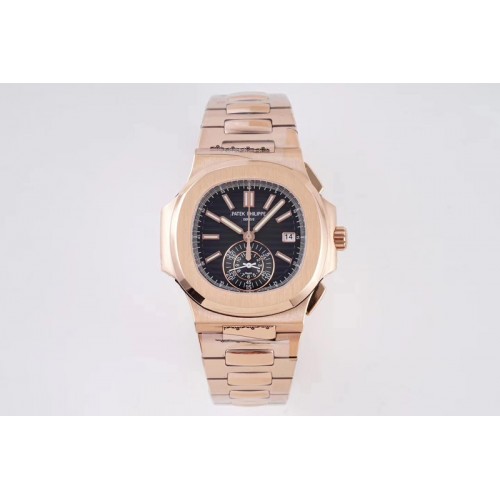 Patek Philippe Nautilus Chrono 5980 Rose Gold 3K Best Edtion Blue Textured Dial on RG Bracelet PP CH 28-520