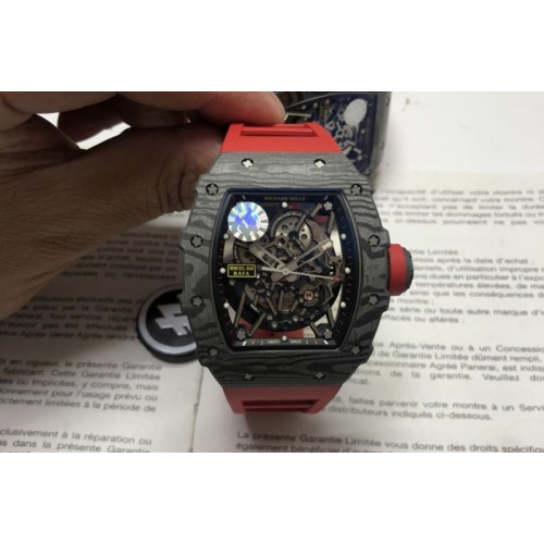 Richard Mille RM035-02 Real Forge Carbon ZF 1:1 Best Edition Skeleton Dial on Red Rubber Strap NH05A