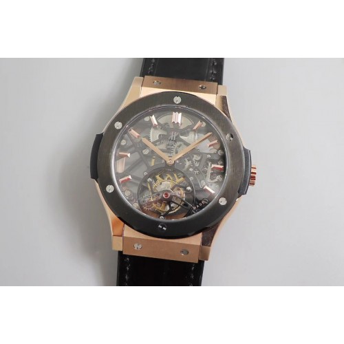 Hublot Classic Fusion Tourbillon 45mm RG JBF Best Edtion Skeleton Tourbillon  Black Gummy Strap Hub6010