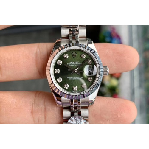 Ladies Rolex Datejust 28mm 279174 WF Best Edtion SS Fluted Bezel Green Dial on SS Jubilee Bracelet Eta2671
