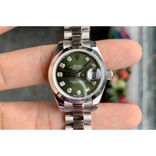 Ladies Rolex Datejust 28mm 279174 WF Best Edtion SS Green Dial Diamond Bezel on SS Oyster Bracelet Eta2671