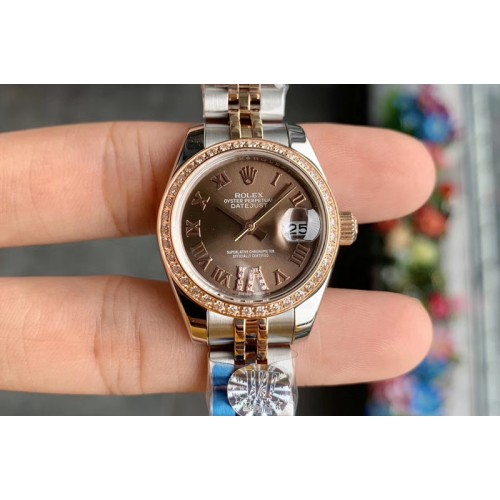 Ladies Rolex Datejust 28mm 279174 WF Best Edtion SS/RG Brown Dial Diamond Bezel Roman Marker on SS/RG Jubilee Bracelet Eta2671