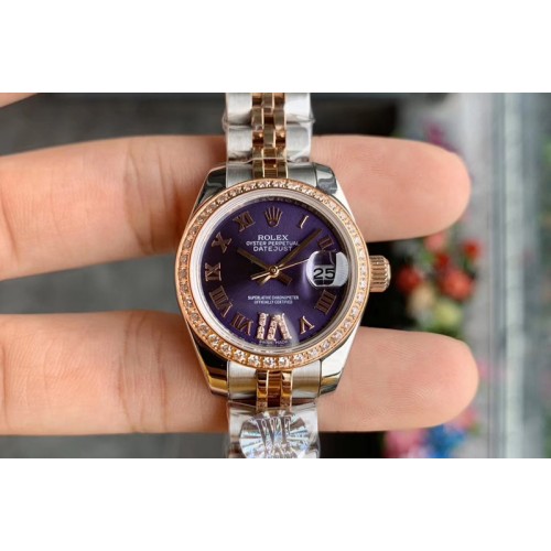 Ladies Rolex Datejust 28mm 279174 WF Best Edtion SS/RG Purple Dial Diamond Bezel Roman Marker on SS/RG Jubilee Bracelet Eta2671