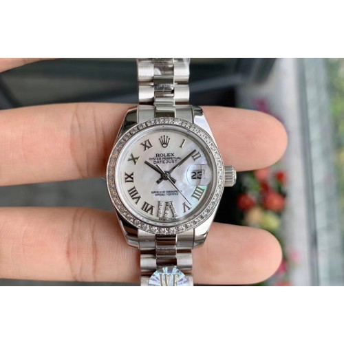 Ladies Rolex Datejust 28mm 279174 WF Best Edtion SS Mop White Dial Diamond Bezel on SS Oyster Bracelet Eta2671
