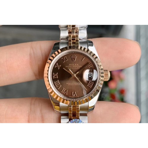 Ladies Rolex Datejust 28mm 279174 WF Best Edtion SS/RG Brown Dial Fluted Bezel Roman Marker on SS/RG Jubilee Bracelet Eta2671