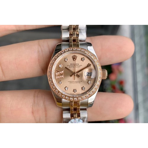 Ladies Rolex Datejust 28mm 279174 WF Best Edtion SS/RG Gold Dial Diamond Bezel Roman Marker on SS/RG Jubilee Bracelet Eta2671