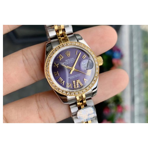 Ladies Rolex Datejust 28mm 279174 WF Best Edtion SS/YG Purple Dial Diamond Bezel Roman Marker on SS/RG Jubilee Bracelet Eta2671