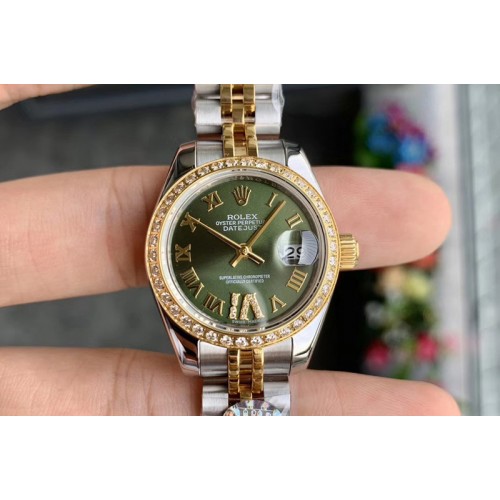 Ladies Rolex Datejust 28mm 279174 WF Best Edtion SS/YG Green Dial Diamond Bezel Roman Marker on SS/RG Jubilee Bracelet Eta2671