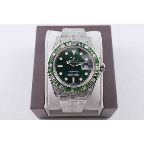 Rolex Submariner 116610 LV Green Full Diamonds 904L SS Case and Bracelet SA3135