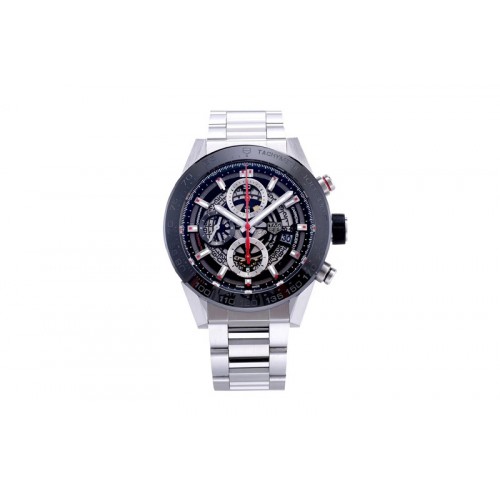 Tag Heuer Calibre Heuer 01 Chrono SS/PVD XF 1:1 Best Edition Skeleton Dial Red Hand on SS Bracelet A1887