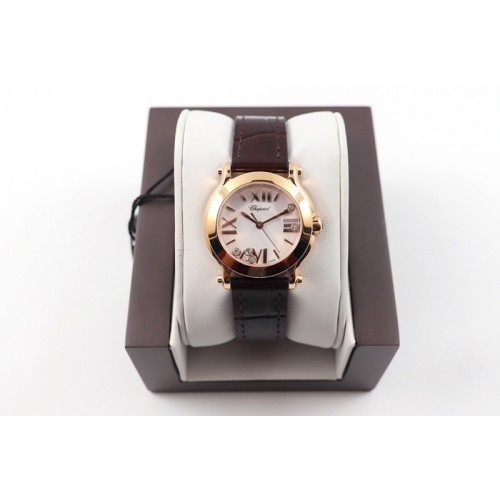 Chopard 278509 Happy Sport Mini RG/SS ZF MOP Dial on Brown Leather Strap Swiss ETA 955.112