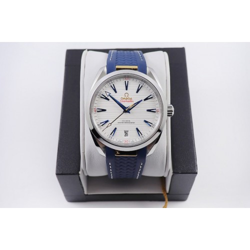 Omega Aqua Terra 150M Master Chronometers VSF 1:1 Best Edition White Dial Gold Hand on Blue Rubber Strap A8900 Super Clone Omega Aqua Terra 150M Master Chronometers VSF 1:1 Best Edition White Dial Gold Hand on Blue Rubber Strap A8900 Super Clone