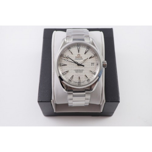 Omega Aqua Terra 150M SS VSF 1:1 Best Edition White Wave Textured Dial on SS Bracelet A8500 Super Clone (2 Straps)
