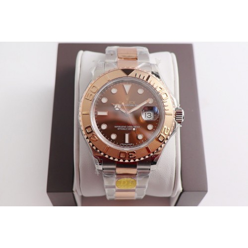 Rolex Yacht-Master 116621 D1F Brown Dial on Rose Gold Wrapped SS/RG Bracelet A2836