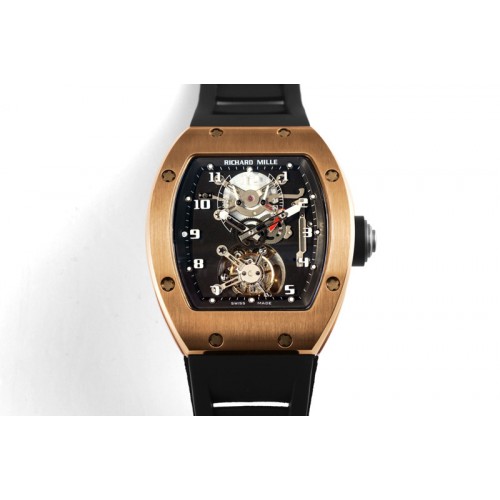 Richard Mille RM001 Tourbillon RG JBF Best Edition Black Dial on Black Leather Strap