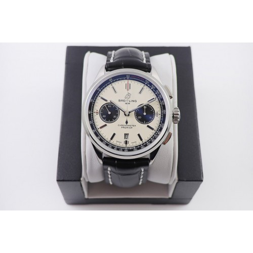 Breitling Premier B01 Chronograph 42 Steel Watch GF Best Edtion in White Dial and Black Leather With A7750