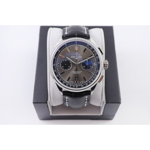Breitling Premier B01 Chronograph 42 Steel Watch GF Best Edtion in Gray Dial and Black Leather With A7750