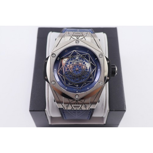 Hublot Big Bang Sang Bleu Ti WWF 1:1 Best Edition Blue Skeletonal Dial On Blue Gummy Strap Asian HB1213