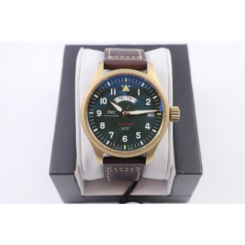 IWC IW327101 Pilot Watch UTC Spitfire Edition MJ271 ZF Best Edtion Bronze Green Dial in Brown Leather