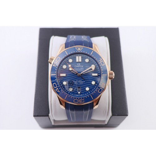Omega 2018 Seamaster Diver 300M RG Blue Ceramic VSF 1:1 Best Edition Blue Dial on Blue Rubber Strap A8801