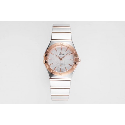 Omega Constellation Ladies SS/RG 28mm AF 1:1 Best Edition White Texuted Dial on SS/RG Bracelet ETA Quartz
