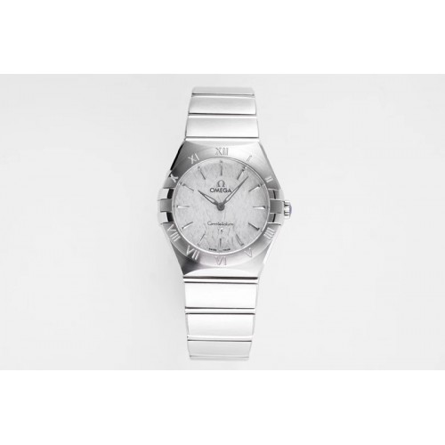 Omega Constellation Ladies SS 28mm AF 1:1 Best Edition White Textured Dial on SS Bracelet ETA Quartz