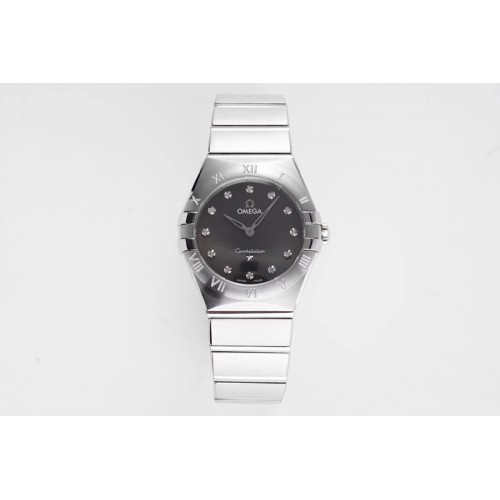 Omega Constellation Ladies SS 28mm AF 1:1 Best Edition Gray Dial Diamonds Markers on SS Bracelet ETA Quartz