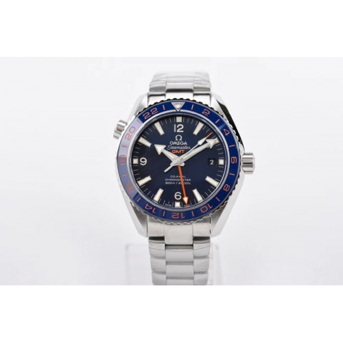 Omega Planet Ocean 600M Co-Axial GMT 43.5mm VSF 1:1 Best Edition Blue Dial Blue Ceramic Bezel on SS Bracelet A8605 Super Clone