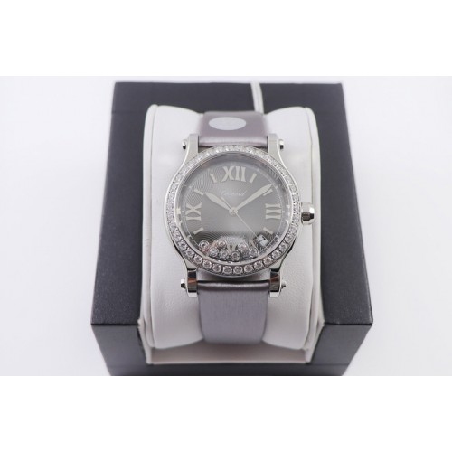 Chopard Happy Sport Automatic 278559 SS 30mm YF 1:1 Best Edition Diamond Bezel Gray Dial on Gray Leather Starp A2892