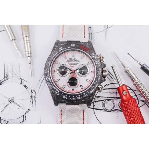 Rolex Daytona DIW WWF Best Edition Full Carbon Case and Bezel White Dial on White Nylon Strap A7750