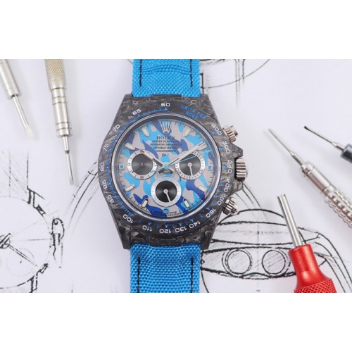 Rolex Daytona DIW WWF Best Edition Full Carbon Case and Bezel Blue Dial on Blue Nylon Strap A7750