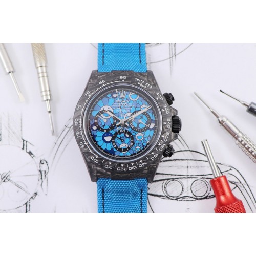 Rolex Daytona DIW WWF Best Edition Full Carbon Case and Bezel Blue Dial on Blue Nylon Strap A7750