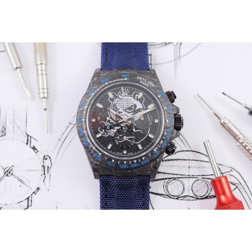 Rolex CronusArt X Daytona DIW WWF Best Edition Full Carbon Case and Bezel Black Dial on Blue Nylon Strap A7750