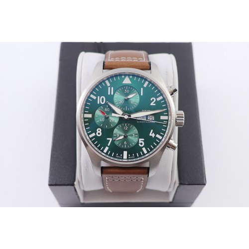 IWC Pilot Chrono IW377726 ZF 1:1 Best Edition Green Dial on Brown Leather Strap A7750
