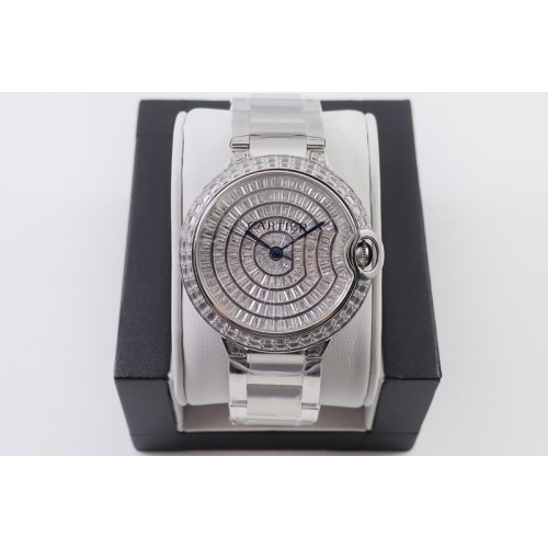 Cartier Ballon Bleu 42mm SS Diamonds Bezel Diamonds Dial on SS Bracelet MIYOTA 9015