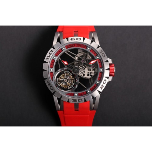 Roger Dubuis Excalibur Sports Tourbillon SS JBF Best Edition Skeleton Red Dial on Red Rubber Strap A2136 Tourbillon