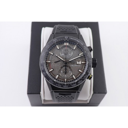 Tag Heuer Calibre Heuer 01 Chrono 43mm PVD XF 1:1 Best Edition Gray Dial on Black Rubber Strap A1887