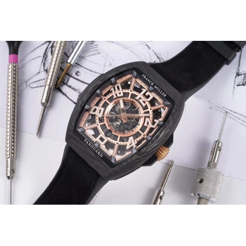 Franck Muller Vanguard Racing Carbon OXF Best Edition Gold Skeleton Dial on Black Rubber Strap NH35A Franck Muller Vanguard Racing Carbon OXF Best Edition Gold Skeleton Dial on Black Rubber Strap NH35A