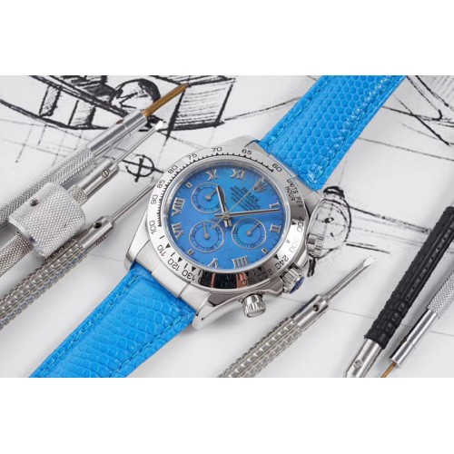 Rolex Daytona 116519 OXF Best Edition Blue Dial on Blue Leather Strap A7750