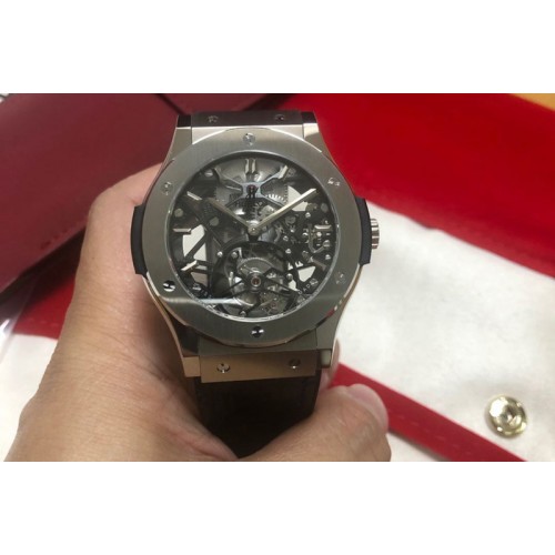 Hublot Classic Fusion Tourbillion JBF SS Black dial on Leather Strap HUB6010