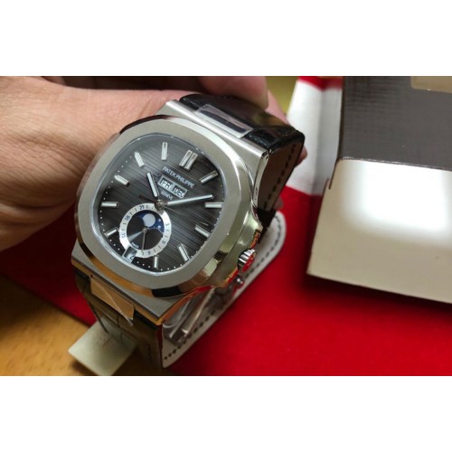 Patek Philippe Nautilus 5726 PF Best Edition Gray Dial Working Annual Calendar On Black Croco Leather strap A.324