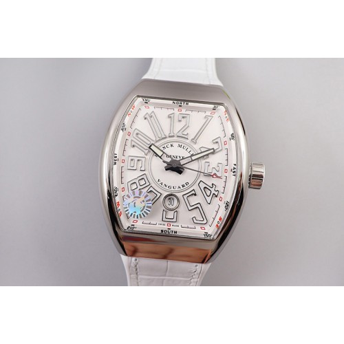 Franck Muller Vanguard V45 SS ZF Best Edition White Textured Dial on White Rubber Strap MIYOTA 9015