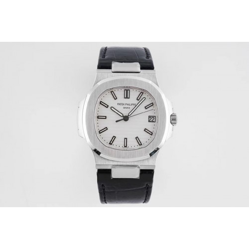 Patek Philippe Nautilus 5711/1A PPF 1:1 Best Edition White Textured Dial on Black Leather Strap 324CS (Free box) V4