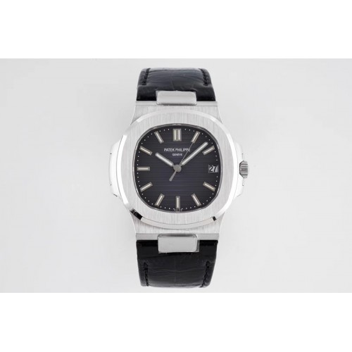 Patek Philippe Nautilus 5711/1A PPF 1:1 Best Edition Gray Textured Dial on Black Leather Strap 324CS (Free box) V4