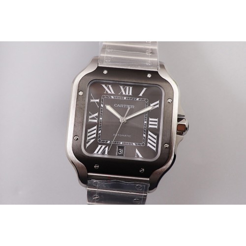 Santos de Cartier 40mm SS/DLC V6F 1:1 Best Edition Black Dial on SS SmartLinks Bracelet MIYOTA 9015 (Free Leather Strap)