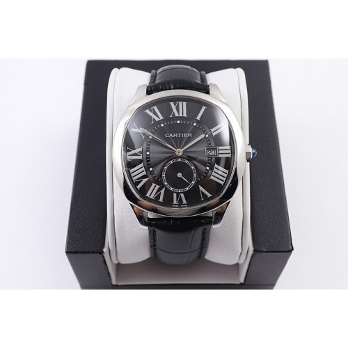 Cartier Drive de SS GSF 1:1 Best Edition Black Textured Dial on Black Leather Strap A23J to 1904-PS MC V2