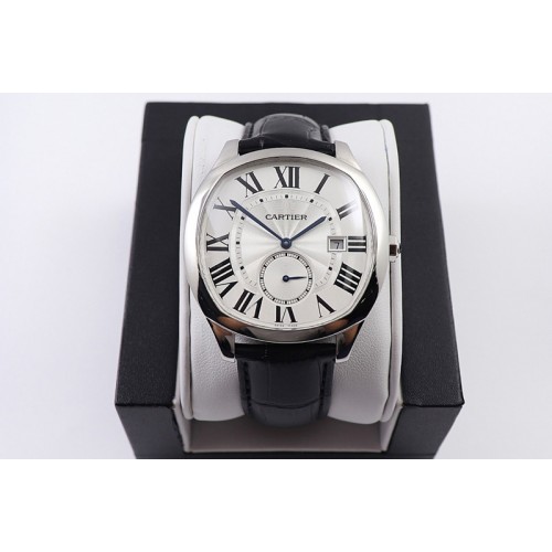 Cartier Drive de SS GSF 1:1 Best Edition White Textured Dial on Black Leather Strap A23J to 1904-PS MC V2