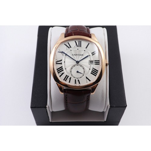 Cartier Drive de SS GSF 1:1 Best Edition White Textured Dial on Brown Leather Strap A23J to 1904-PS MC V2