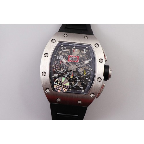 Richard Mille RM011 SS Chrono KVF 1:1 Best Edition Crystal Dial Black on Black Rubber Strap A7750 V3 Richard Mille RM011 SS Chrono KVF 1:1 Best Edition Crystal Dial Black on Black Rubber Strap A7750 V3